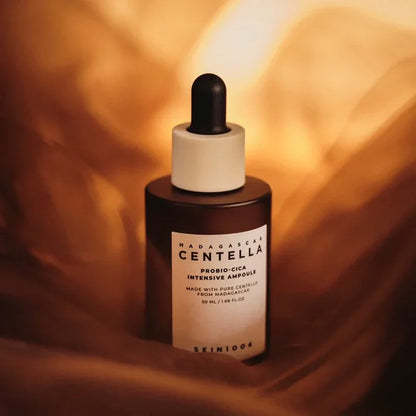 SKIN1004 Madagascar Centella Probio-Cica Intensive Ampoule bottle warm lighting deep hydration serum product