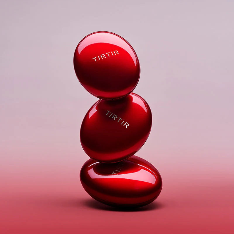TIRTIR Mask Fit Red Cushion stacked red compacts minimal aesthetic Korean base makeup product