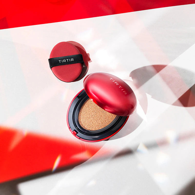 TIRTIR Mask Fit Red Cushion model holding compact radiant skin finish full coverage cushion foundation