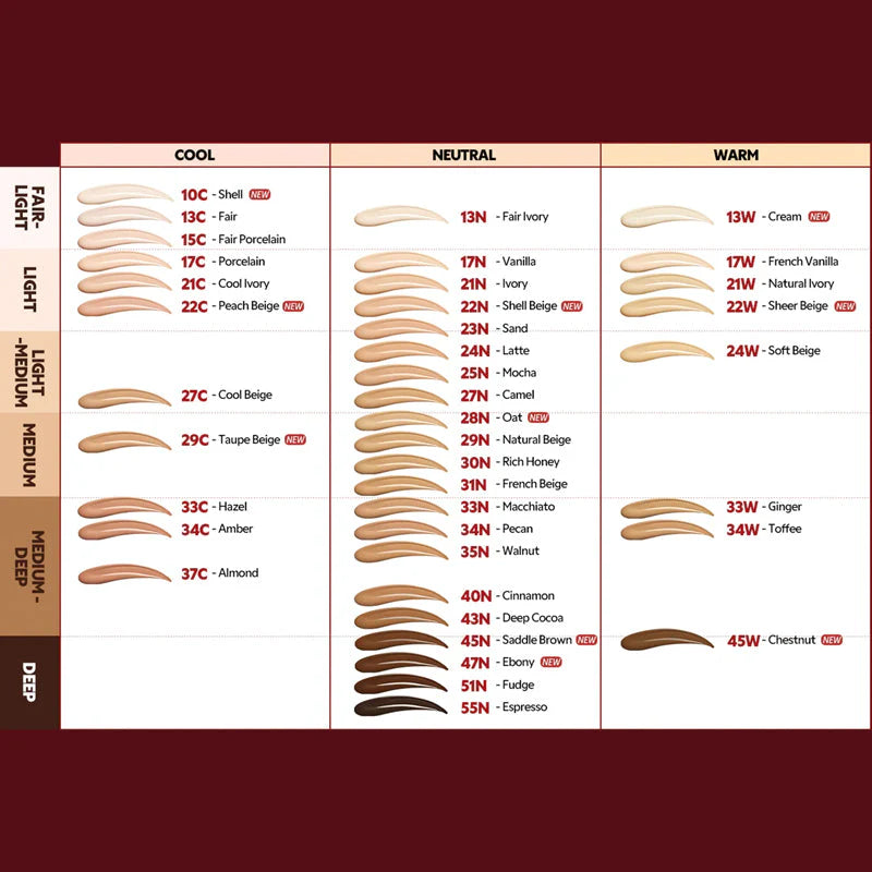 TIRTIR Mask Fit Red Cushion shade range swatches chart Korean cushion foundation multiple skin tones