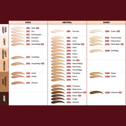 TIRTIR Mask Fit Red Cushion shade range swatches chart Korean cushion foundation multiple skin tones