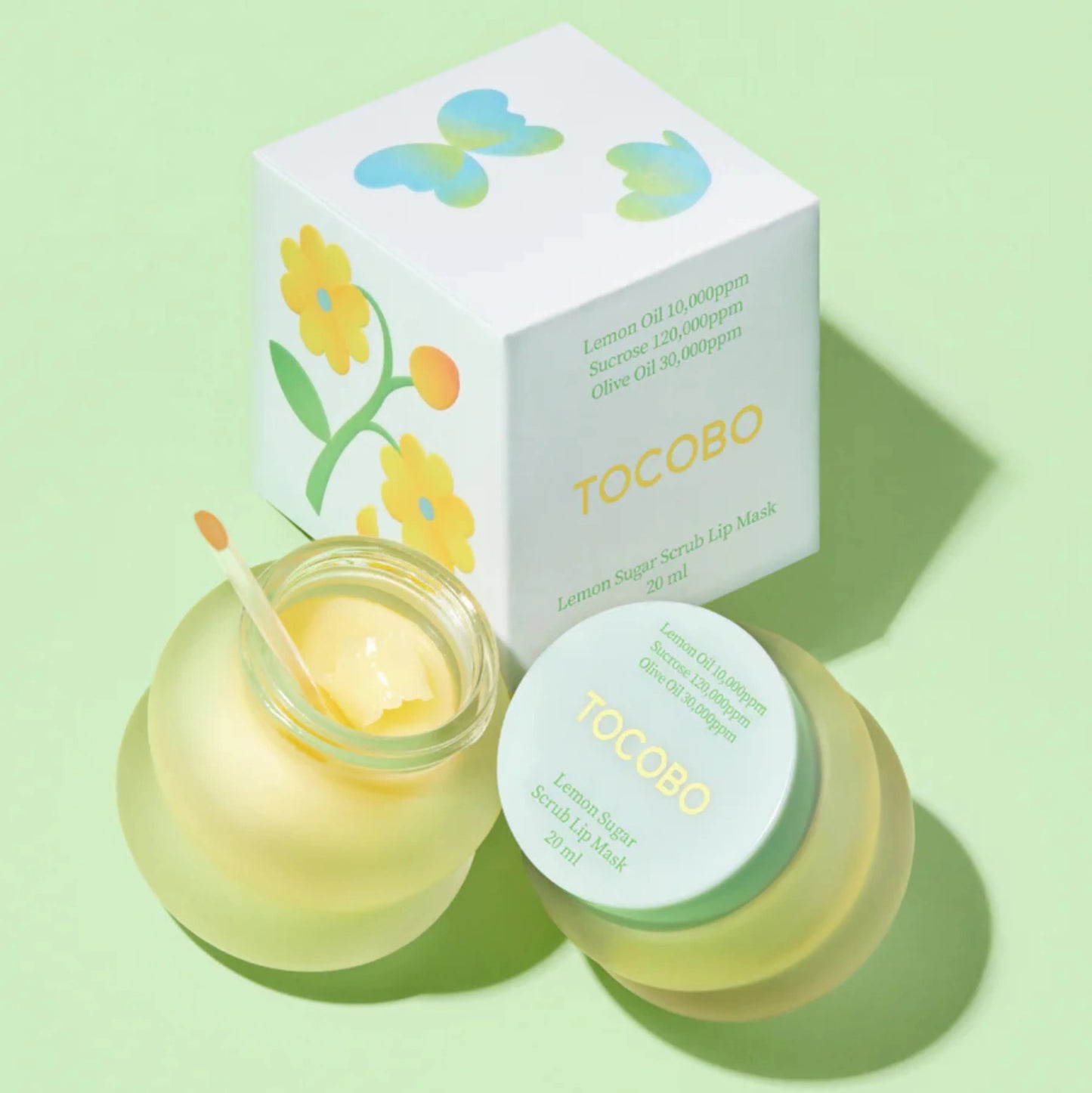 TOCOBO lip mask jar with lemon background for bright and smooth lips