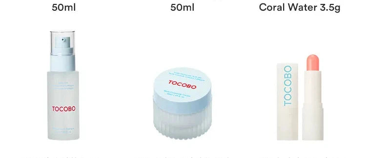 TOCOBO Glow & Moist set product lineup with sizes