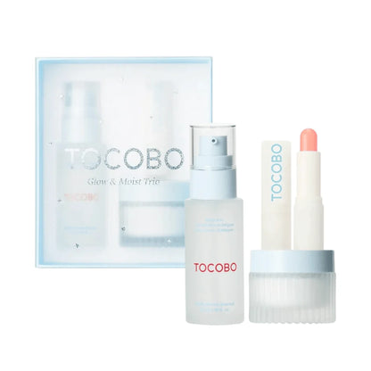 TOCOBO skincare set with toner, cream and lip balm for glow and moisture