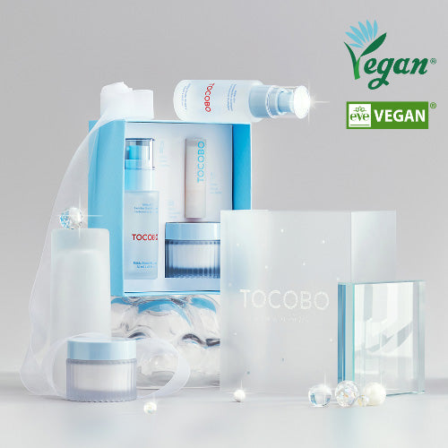 TOCOBO hydrating skincare set with blue packaging for glowing skin
