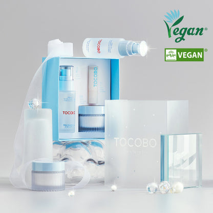 TOCOBO hydrating skincare set with blue packaging for glowing skin