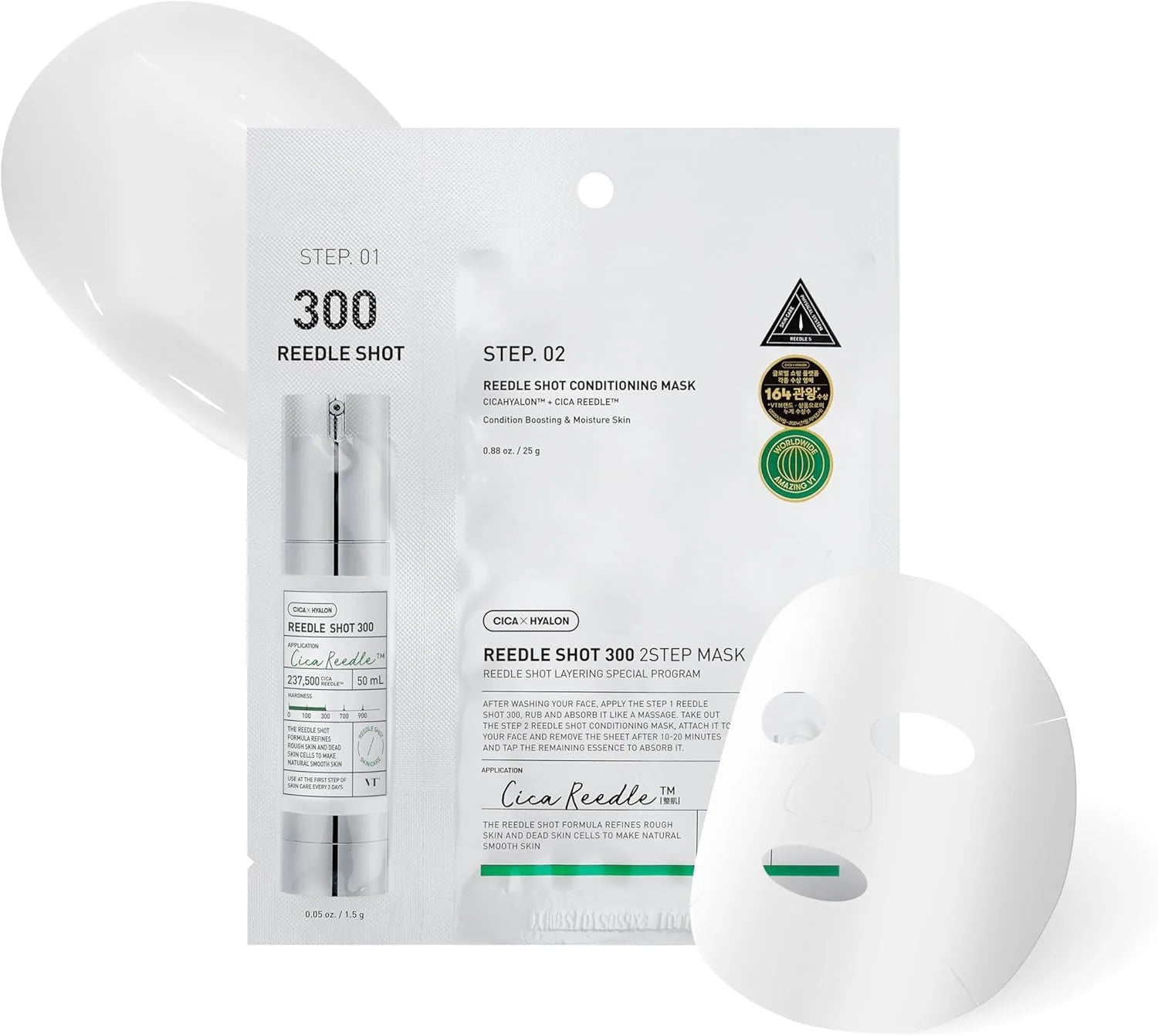 VT Cosmetics Reedle Shot 300 2 Step Mask with sheet mask illustration