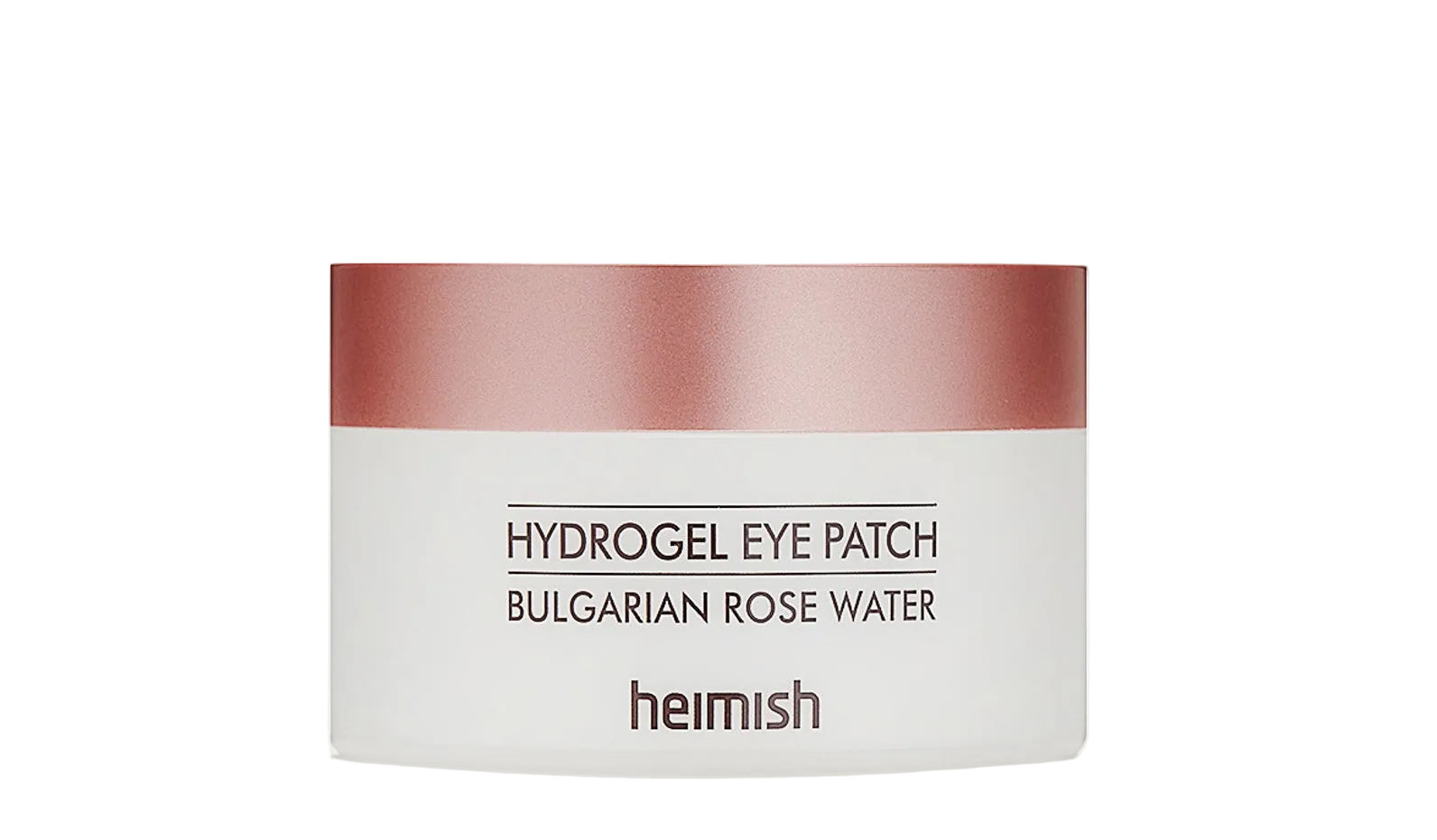 Heimish Bulgarian Rose Water Hydrogel Eye Patch jar with pink lid on clean background