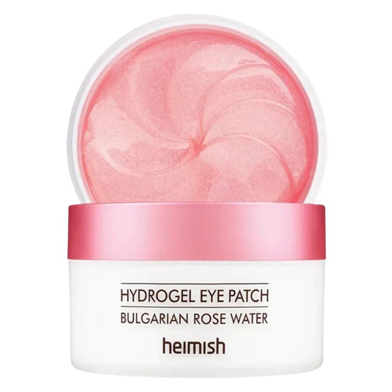 Heimish eye patches jar opened showing pink hydrogel patches inside
