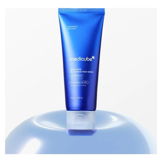 medicube Zero Pore Blackhead Mud Mask tube on pedestal pore tightening clay mask display