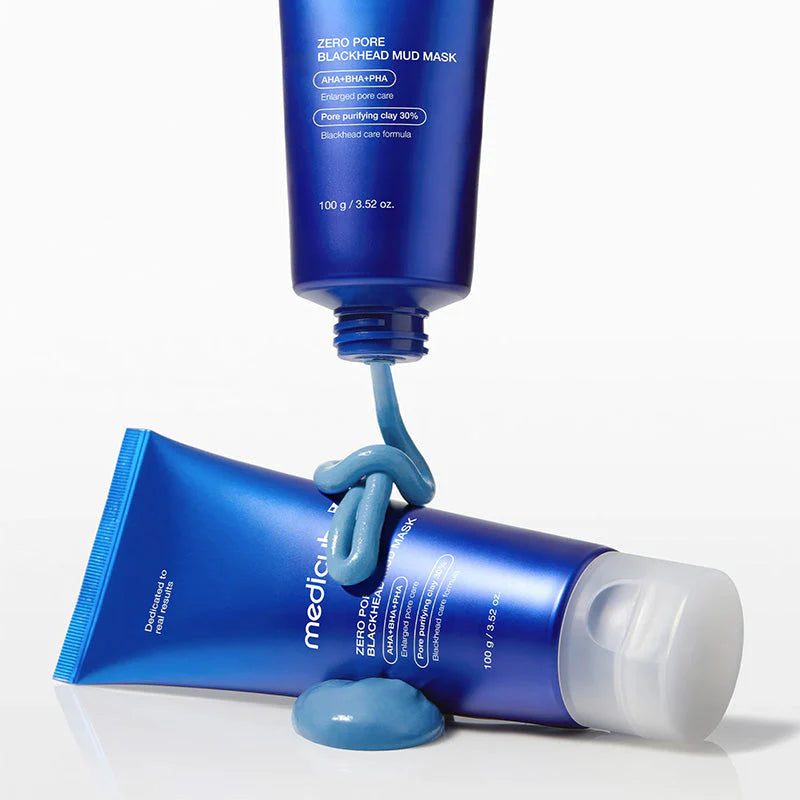 medicube Zero Pore Blackhead Mud Mask tube with clay swatch deep cleansing mud mask texture