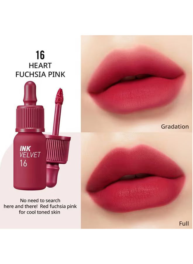 Peripera Ink Velvet Lip Tint 16 Heart Fuchsia Pink lip swatch comparison