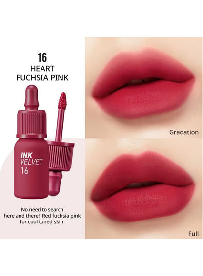 Peripera Ink Velvet Lip Tint 16 Heart Fuchsia Pink lip swatch comparison
